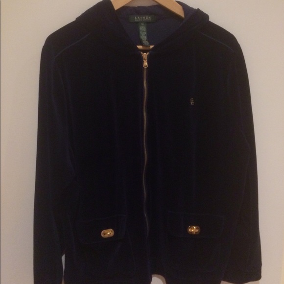 Navy Velvet Ralph Lauren Hooded Sweater - Picture 1 of 4
